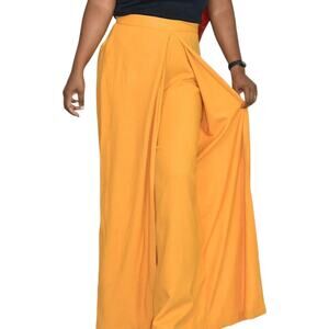 Lykke Wrap Pants Yellow Wide Leg High Waist Palazzo Trousers Linen Size Medium